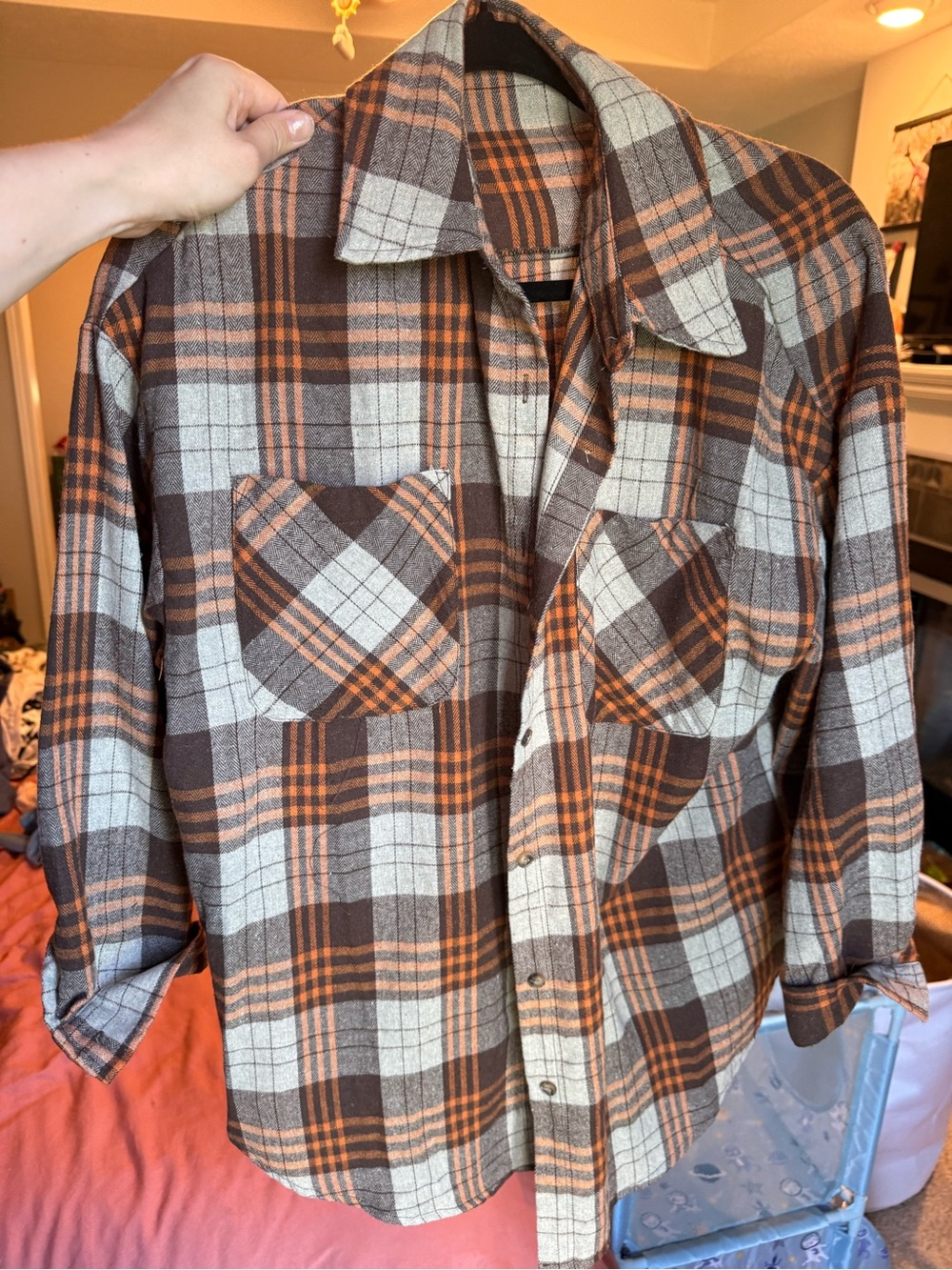 Plaid Flannel Shirt - Brown & Orange
